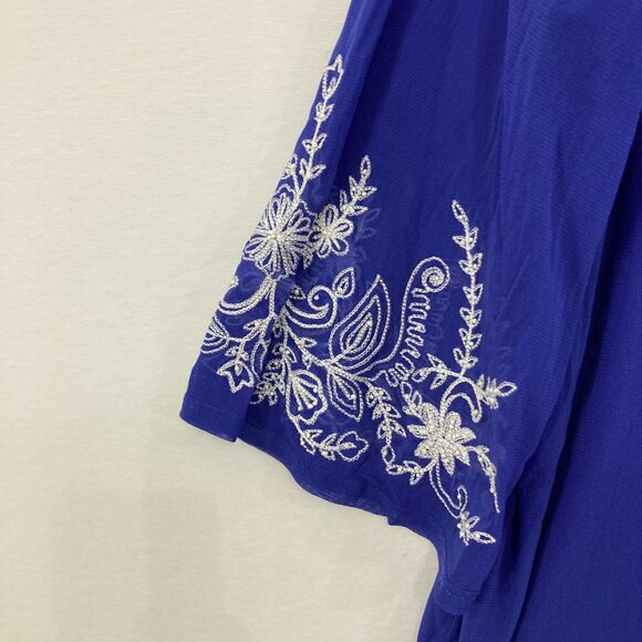 Susan Graver size 3X Blue Violet White Floral Embroidered Feminine Stretch Top - Picture 4 of 9